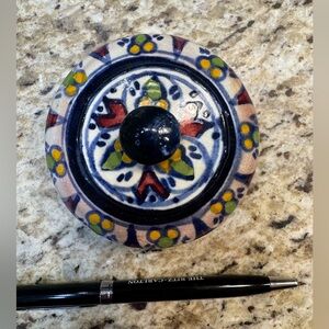 Unique, Colorful Ceramic Round Trinket Box w Lid